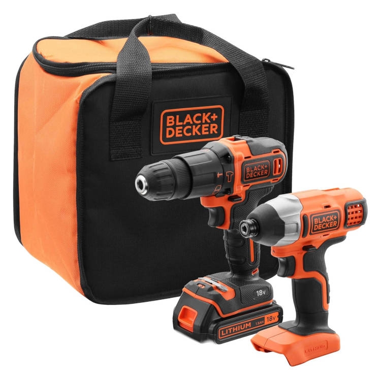 סט מברגה + אימפקט כולל סוללה ותיק Black & Decker