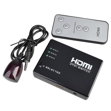 קופסת מיתוג עם שלט (Switch) ל-HDMI עם 3 כניסות ויציאה אחת