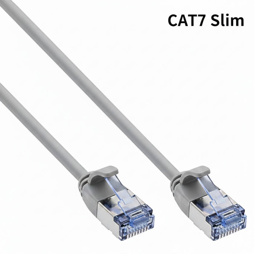 כבל רשת דק במיוחד CAT7 אפור, אורך 0.3 מטר
