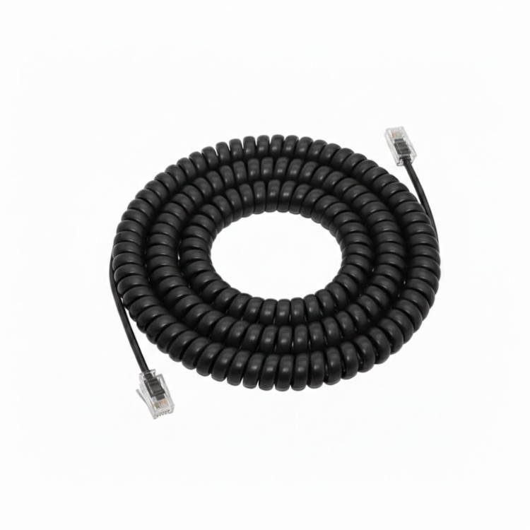 כבל מסולסל בצבע שחור לשפורפרת טלפון - אורך 6 מטר