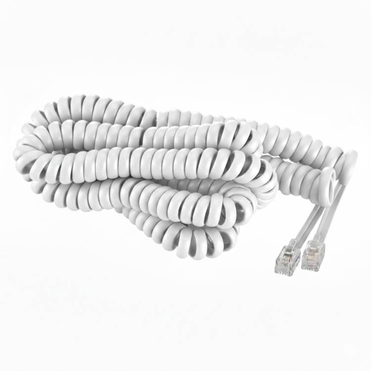 כבל מסולסל בצבע לבן לשפורפרת טלפון - אורך 8 מטר