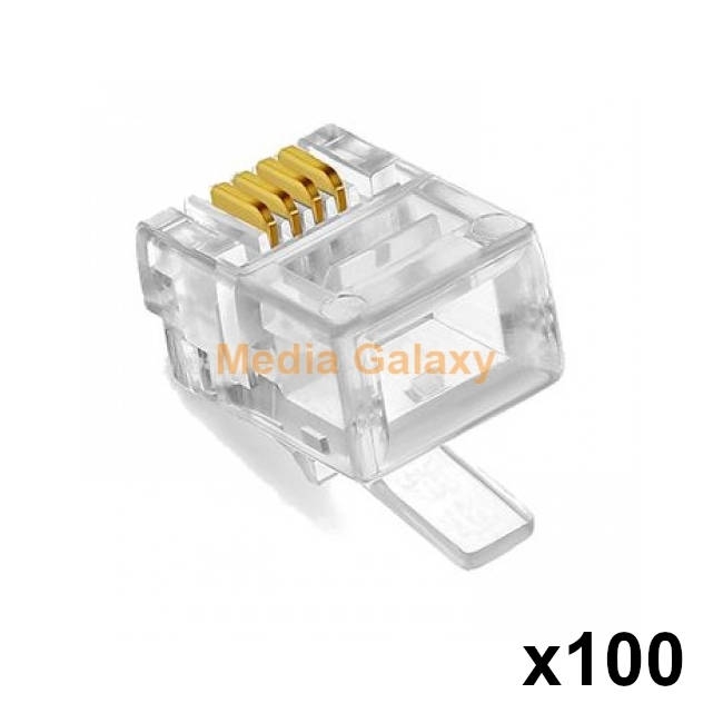 100 קונקטורים RJ11 6P4C אמריקאי ללחיצה על כבל טלפון