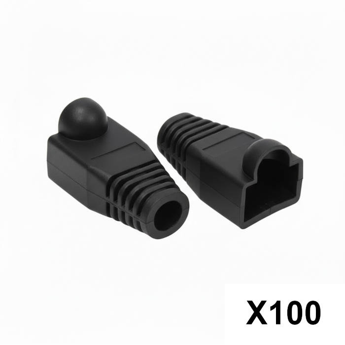 100 יחידות כיסוי גומי לקונקטור RJ45 - צבע שחור