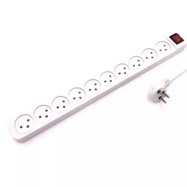 מפצל חשמל (רב שקע) ל-10 עם כבל 1 מטר ומפסק - בעל תו תקן ישראלי