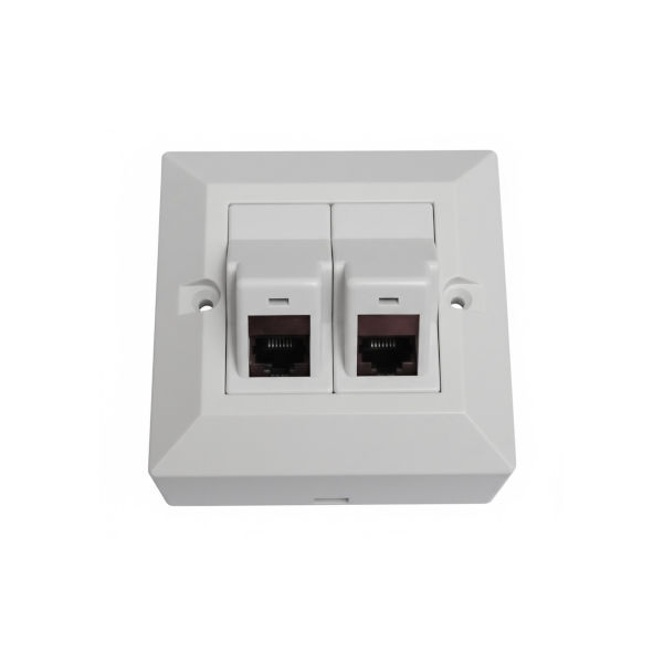 שקע כפול משופע RJ45 מסוכך CAT5e עם קופסא על הטיח