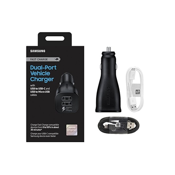 מטען USB מהיר כפול לרכב כולל כבלים - SAMSUNG
