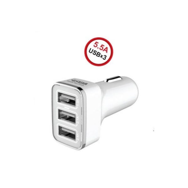 מטען USB עוצמתי לרכב 5.5A עם 3 שקעים
