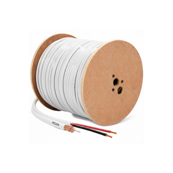 כבל קואקס לבן RG59 + מתח DC על תוף 100 מטר