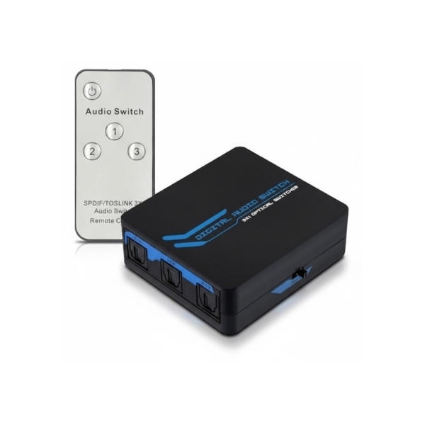 קופסת מיתוג אודיו אופטי דיגיטלי 1:3 כולל שלט אלחוטי