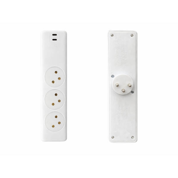 מפצל חשמל אנכי ל-3 הכולל 2 שקעי טעינה USB Type C