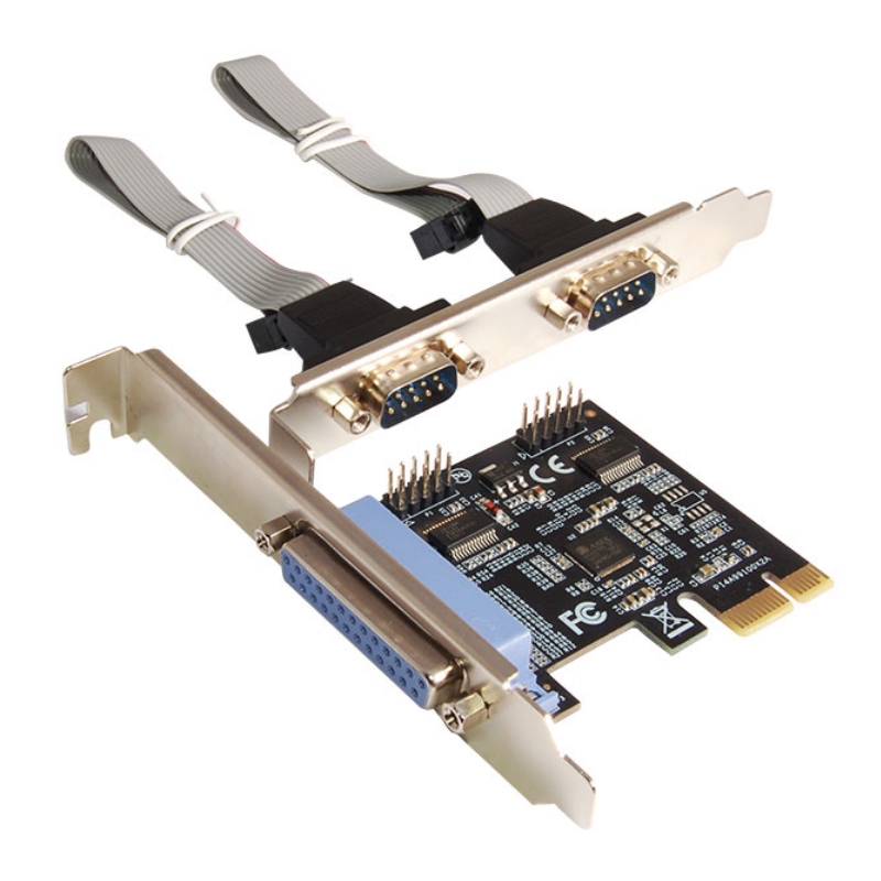 כרטיס הרחבה PCIe עם 2 יציאות RS-232 ויציאה פרללית DB25