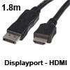 כבל דיגיטלי Displayport לחיבור HDMI אורך 1.8 מטר